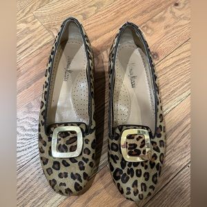 Neiman Marcus Leopard Calf Hair Slides Size 9